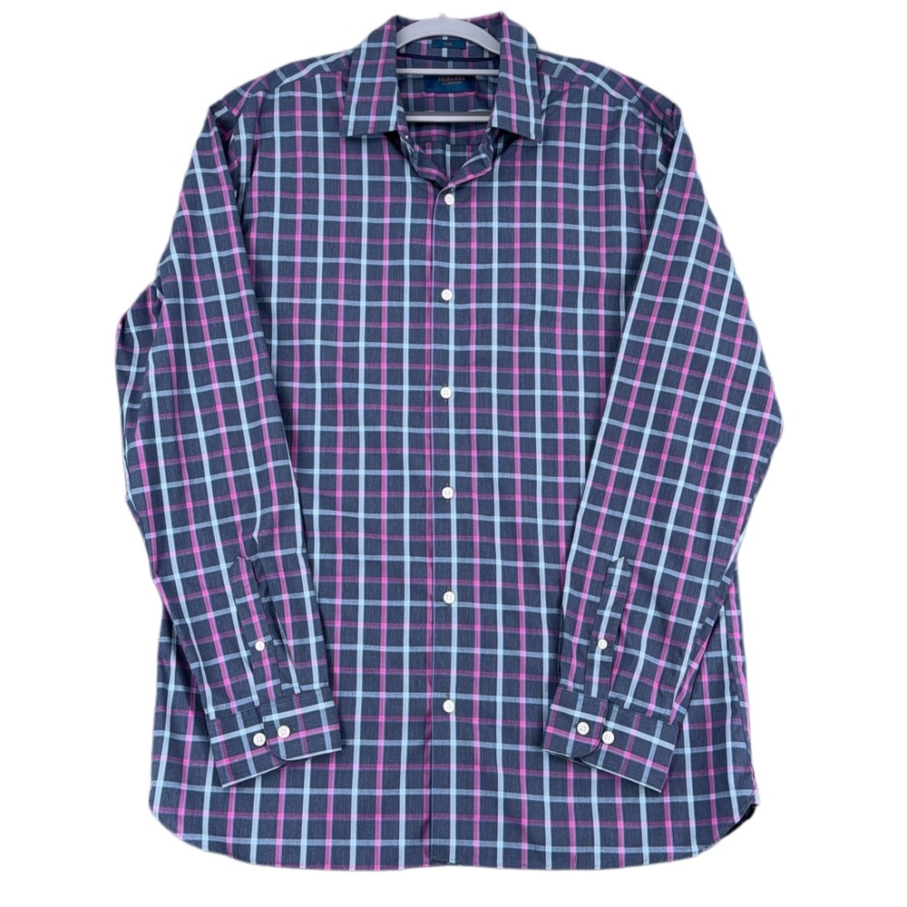 Fairlane Slim Fit Plaid Non‎ Iron Stretch Long Sleeve Button Down Shirt XL Tall